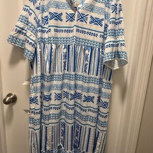 Blue and White Patterned Midi Dress